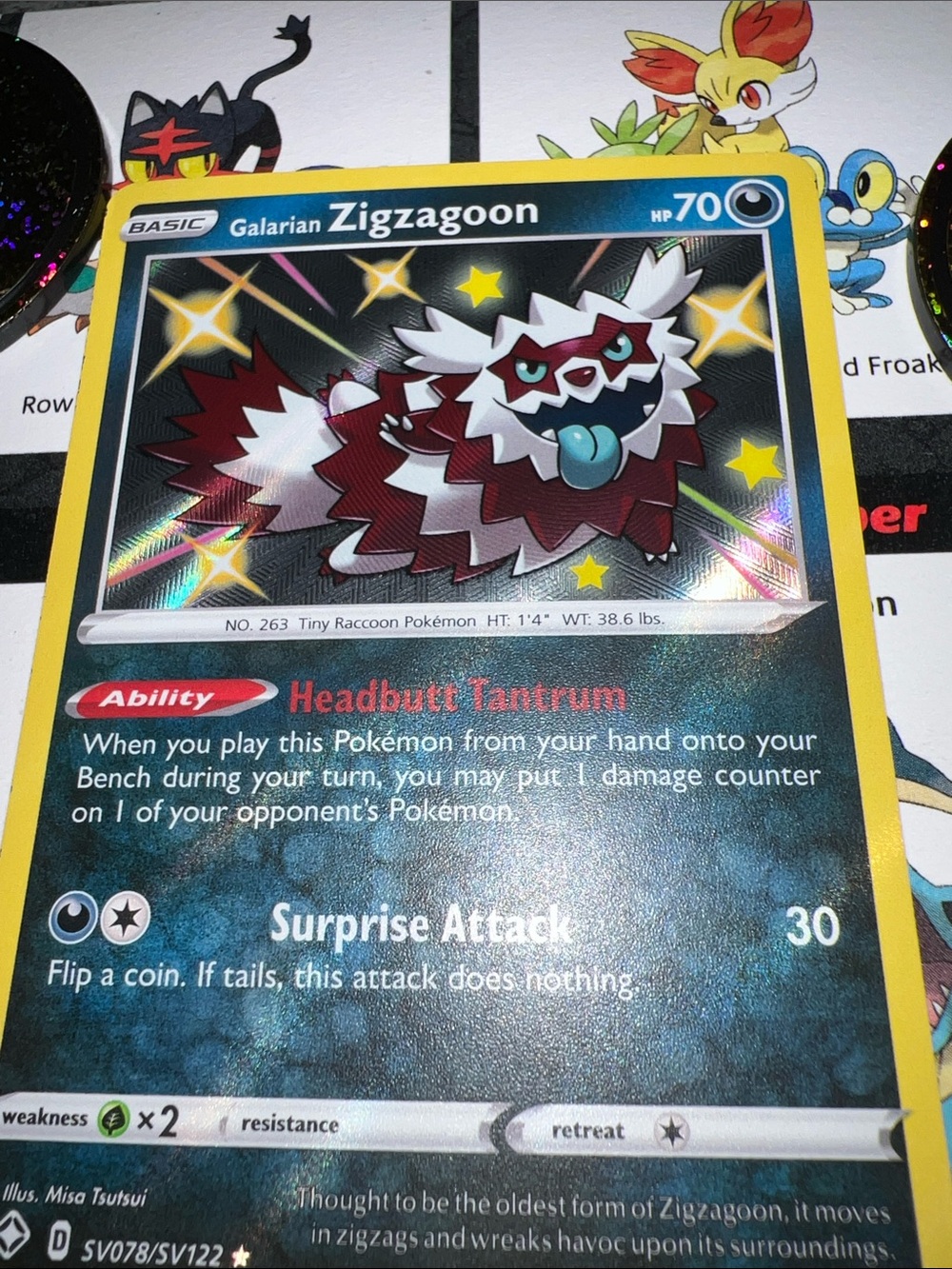 Pokemon Galarian Zigzagoon Card - Yellow Border, Black & Maroon Artwork